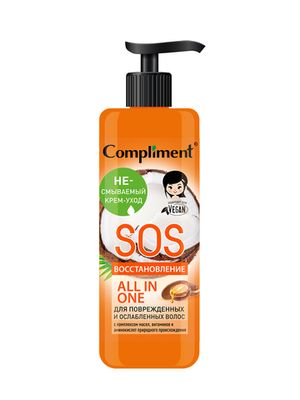 Compliment несмываемый крем-уход для поврежденных и ослабленных волос SOS восстановление, 400 мл