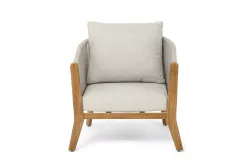 "Сидней" кресло плетеное из роупа, основание тик, каркас алюминий бежевый, роуп бежевый, ткань бежевая