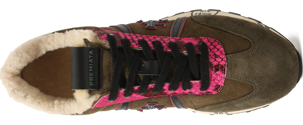 Premiata Lucy-D Хаки с розовым с мехом