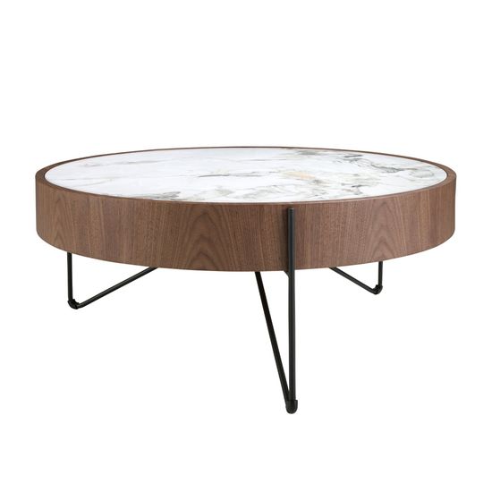 Круглый журнальный столик 2138/MH2303A из ореха и мраморной керамики