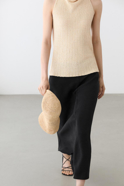 Massimo Dutti Прямая льняная юбка миди, черный