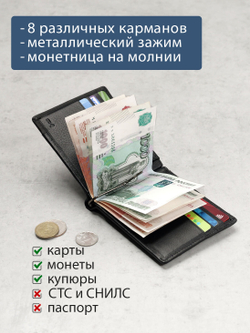 B123313R Preto - Зажим для купюр с монетником и RFID защитой MP