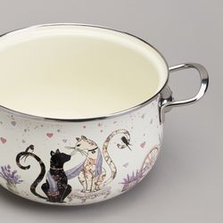 КАСТРЮЛЯ AGNESS ЭМАЛИРОВАННАЯ СО СТЕКЛЯННОЙ КРЫШКОЙ СЕРИЯ "LAVENDER CATS", 3,8 Л ДИА. 22СМ