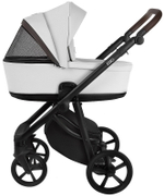 Детская коляска Roan Esso Кожа 3 в 1 с автокреслом Tutis Elo Lux EduSky Black ESSK/215/1 White/Black/руч.Тем.коричневый