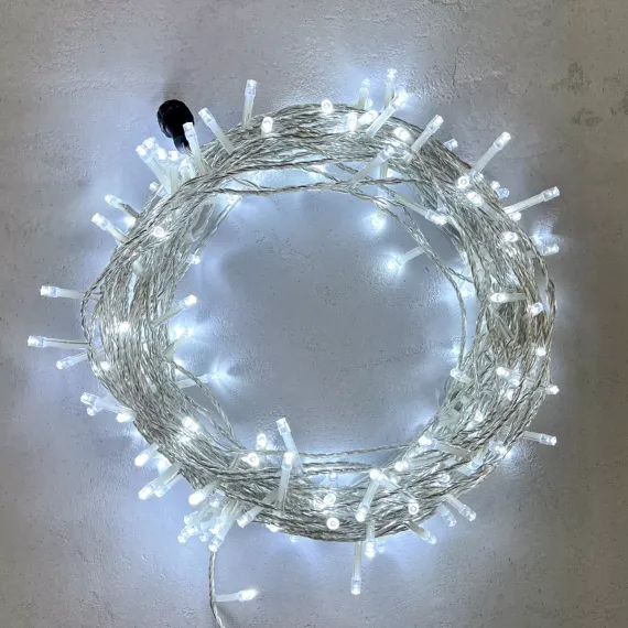 Светодиодная гирлянда 20 м., 200 холодных белых LED ламп, 24V., прозрачный силиконовый провод, IP65, Beauty Led (EST200-10-1W)