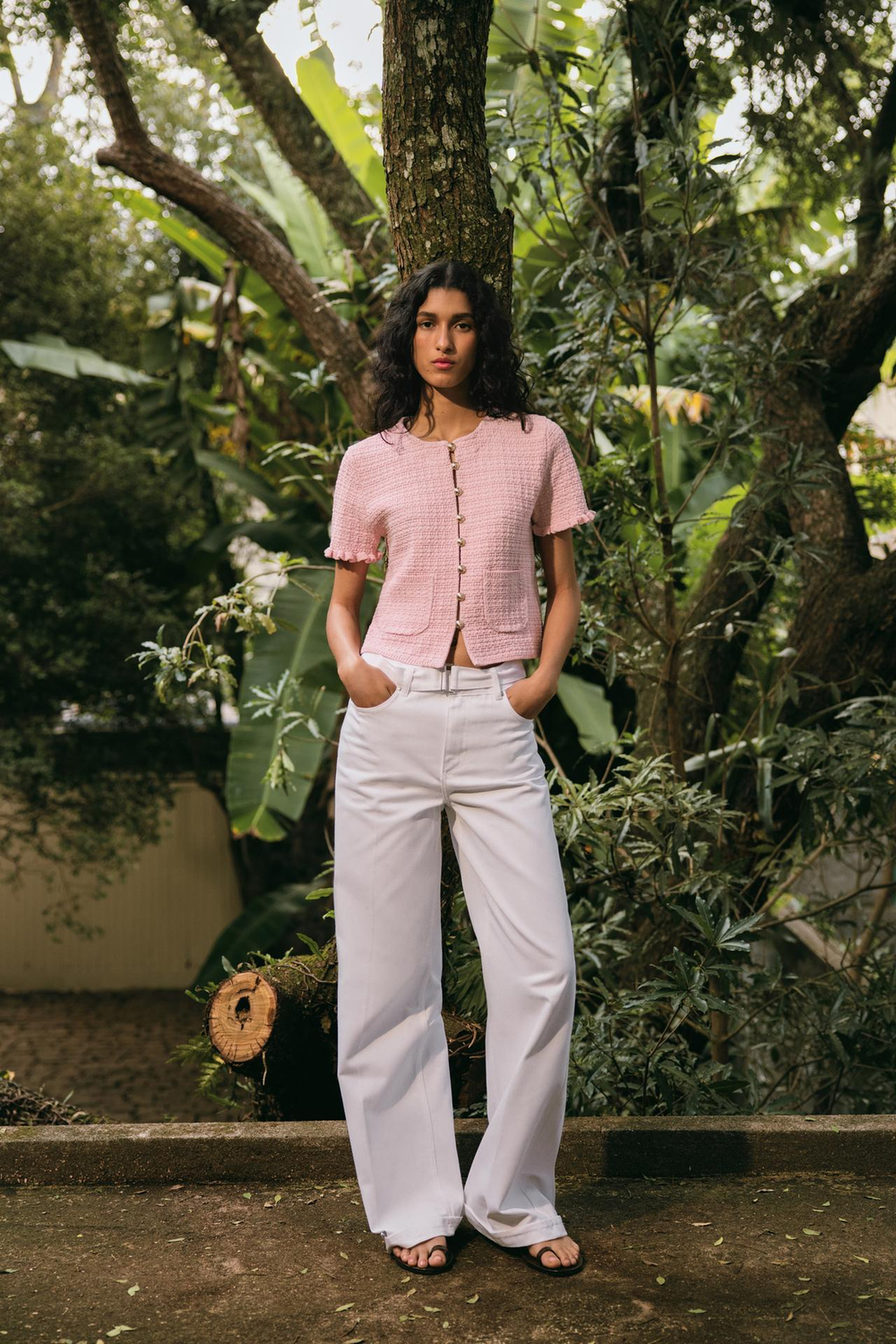 ZARA ТРИКОТАЖНЫЙ КАРДИГАН С ВОЛАНАМИ, РОЗОВЫЙ