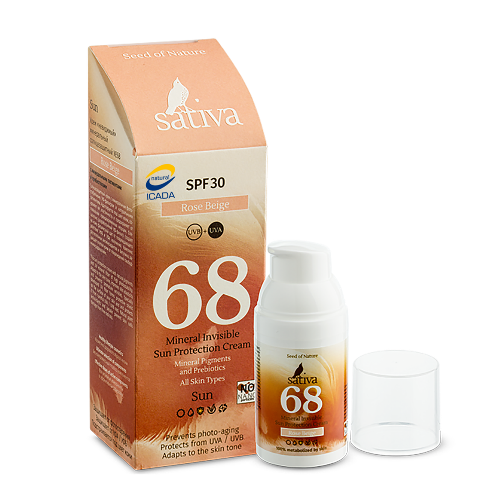 Крем для лица Sativa №68R солнцезащитный Rose Beige SPF30 (30мл)