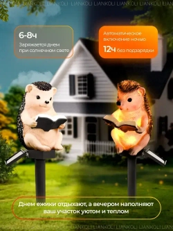 Светильник на солнечной батарее уличный "Ежик", фигурка садовая, Liankoli.