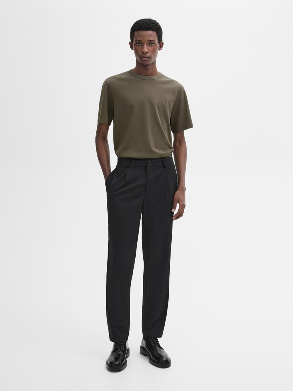 Massimo Dutti Футболка из смесового хлопка, хаки