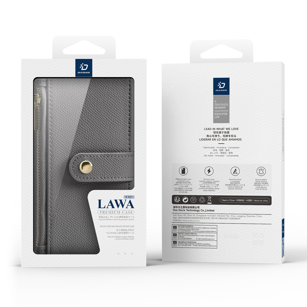 Чехол кошелек из TPU кожи серого цвета от Dux Ducis для iPhone 16 Pro Max, серия Lawa Series Case