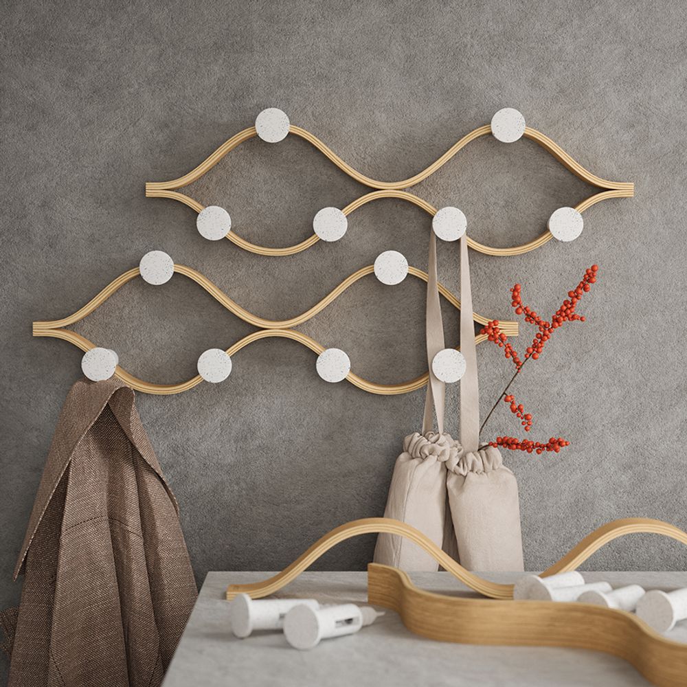 Вешалка настенная Montage, 6 крючков, натуральное дерево/белая