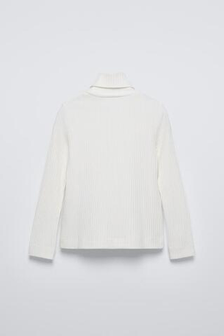 ZARA СВИТЕР В РУБЧИК С ВОРОТНИКОМ-СТОЙКОЙ, БЕЛЫЙ