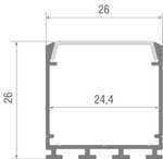 Накладной/подвесной алюминиевый профиль,  сечение 26х25, 8мм,  длина 2 метра,  в комплекте матовый экран,  4 торцевые заглушки,  4 крепежа,  анодированный алюминий