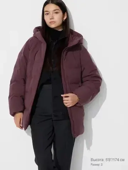 UNIQLO БЕСШОВНЫЙ ПУХОВИК, БОРДОВЫЙ