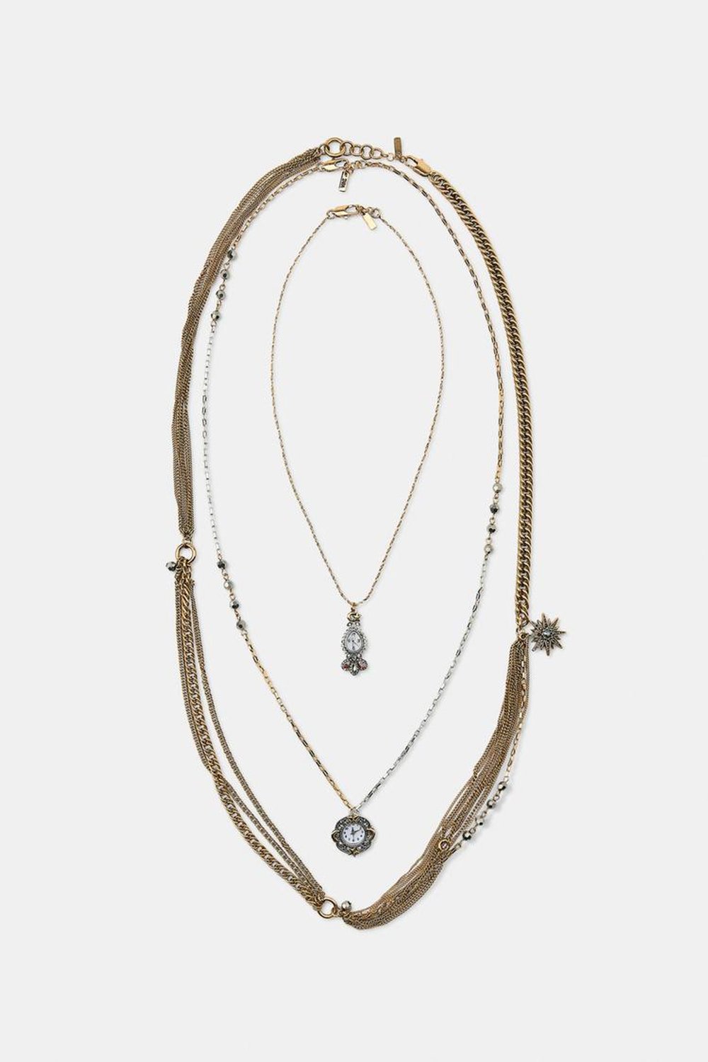 ZARA НАБОР ИЗ 3 ОЖЕРЕЛИЙ С ПОДВЕСКАМИ-ЧАСАМИ, ЗОЛОТОЙ/СЕРЕБРЯНЫЙ