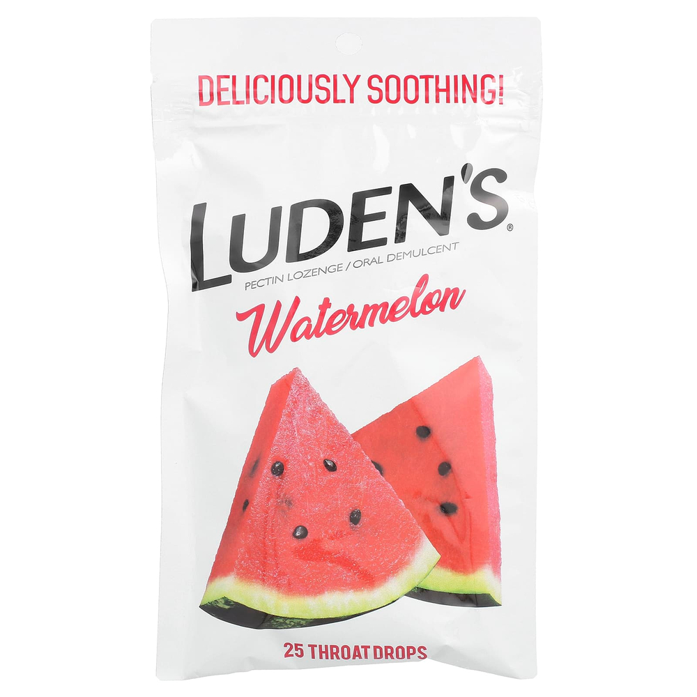 Luden's, пектиновая пастилка/смягчающее средство для полости рта, арбуз, 25 капель для горла