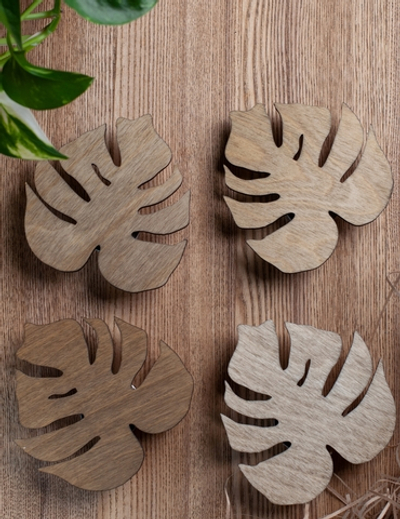 Подставки под кружки Лист монстеры. Цвет: орех