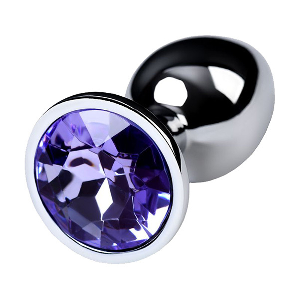 Маленькая коническая серебристая анальная пробка 7см с фиолетовым кристаллом ToyFa Metal 717001-4