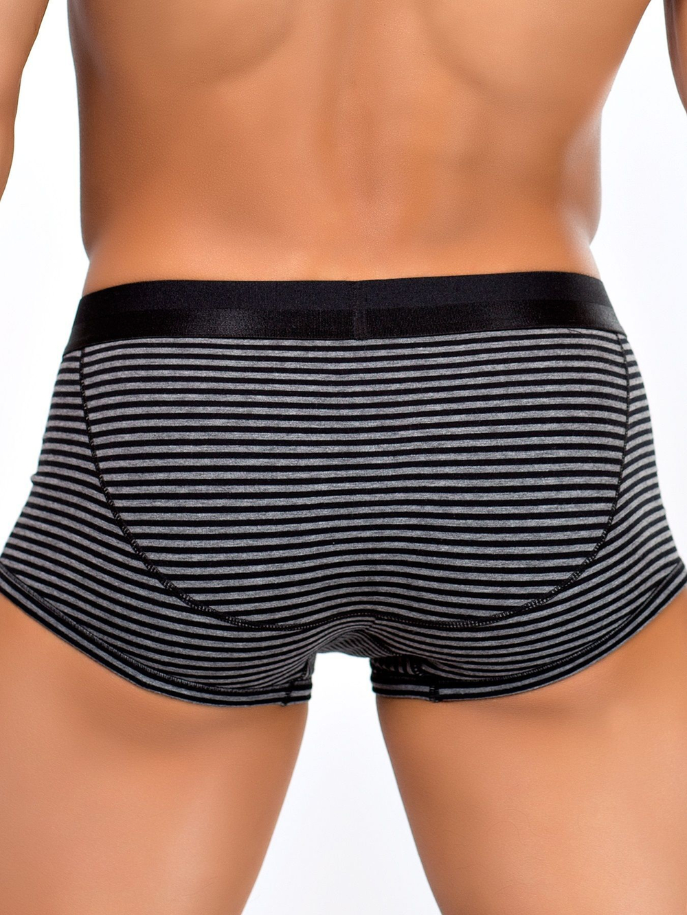 Мужские хлопковые трусы-боксеры в полоску (Размер: M) (Цвет: черный с серым)