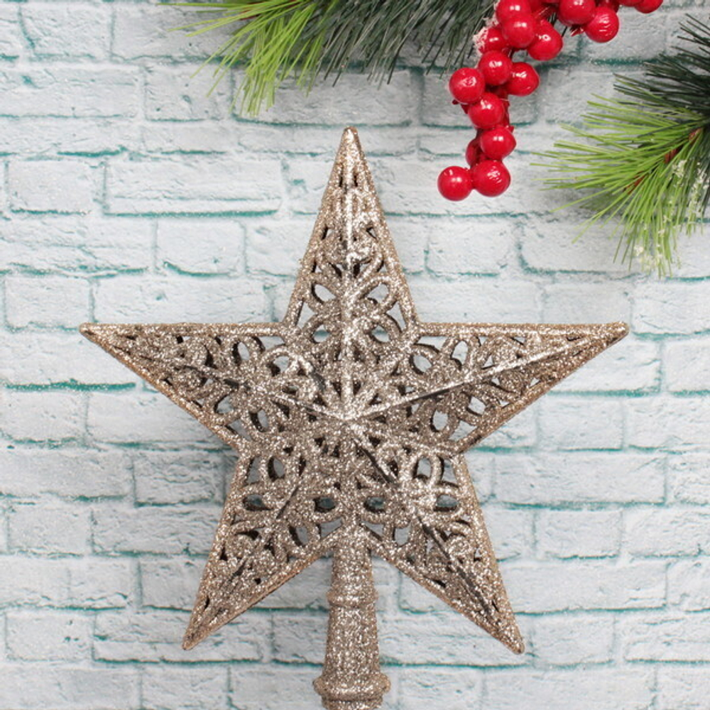 Звезда на ёлку «Ажур» 14,5*15,5 см, Шампань