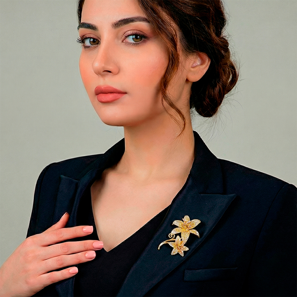 Брошь Fiore Luna ДУЭТ Zircon XR08553P BR/G