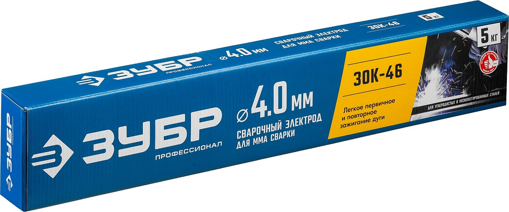 ЗУБР Д 4.0 х 450 мм, 5 кг в коробке, ЗОК-46 рутил-целлюлозный, электрод сварочный, Профессионал (40035-4.0)