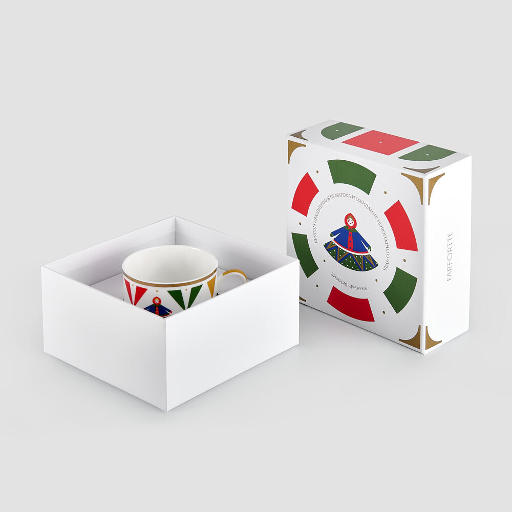 Чайная пара Farforite «Зеленая ярмарка / Зимняя ярмарка» 250 мл в подарочной коробке