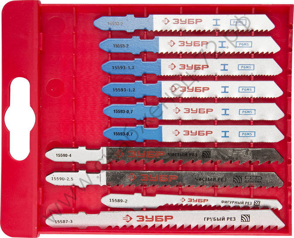 ЗУБР T-хвост., по дереву и металлу, пласт. бокс, 10шт., Набор полотен для лобзика (15586-H10)