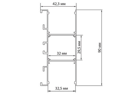 Накладной двусторонний алюминиевый профиль, 42, 3х90х2000. Цвет: Анодированное серебро, серия:DN8HF