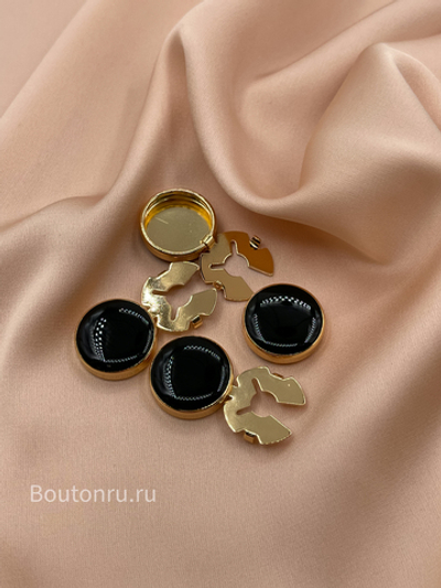 Накладки на пуговицы золотистые черная эмаль (клипсы)