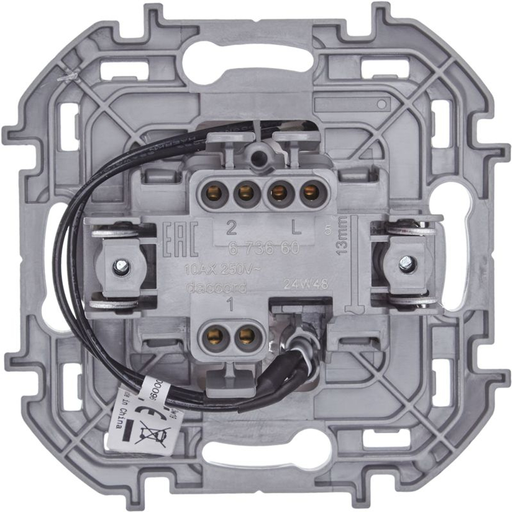Переключатель 1-кл. Inspiria 10А IP20 250В 10AX с подсветкой/индикацией механизм бел. IEK 673660