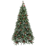 Ёлка «Морозная» 240 см, ПВХ с шишками,ягодами и белым напылением (1566 веток)