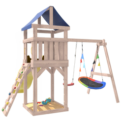 Детская площадка неокрашенная Сlassic с качелями лодочка и овальным разноцветным гнездом IgroWoods для улицы и дачи