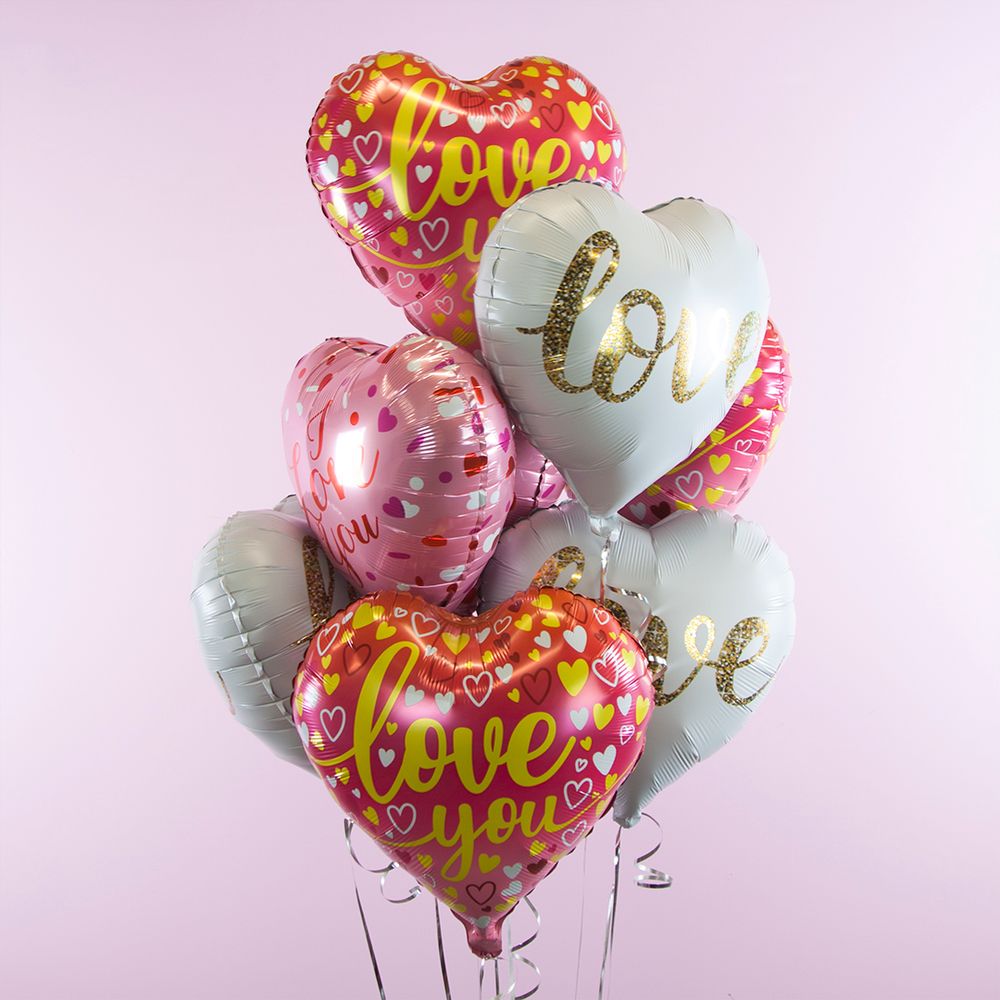 Шар (18''/46 см) Сердце, Я Люблю Тебя (сердечки), Розовый, 1 шт.