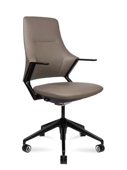 Кресло офисное Норден / Хан LB / Han LB / серая кожа / черная алюминиевая база