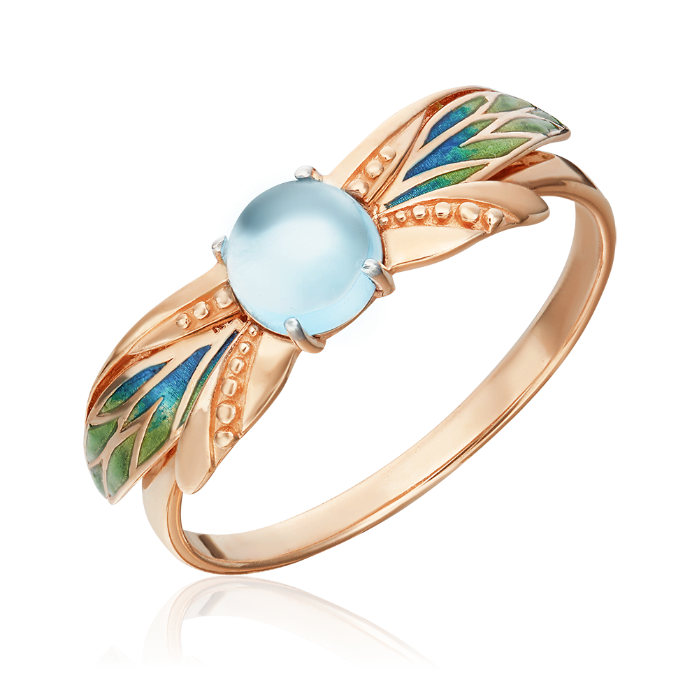 Кольцо «Стрекоза» из красного золота с топазом и эмалью