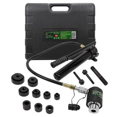 Пробойник гидравлический с насосом 11т (?22, 27.5, 34, 43, 49, 60мм, сталь нерж.-1.6мм, медь/алюм.-3.2мм,ход штока-20мм),в кейсе RockForce RF-71002D