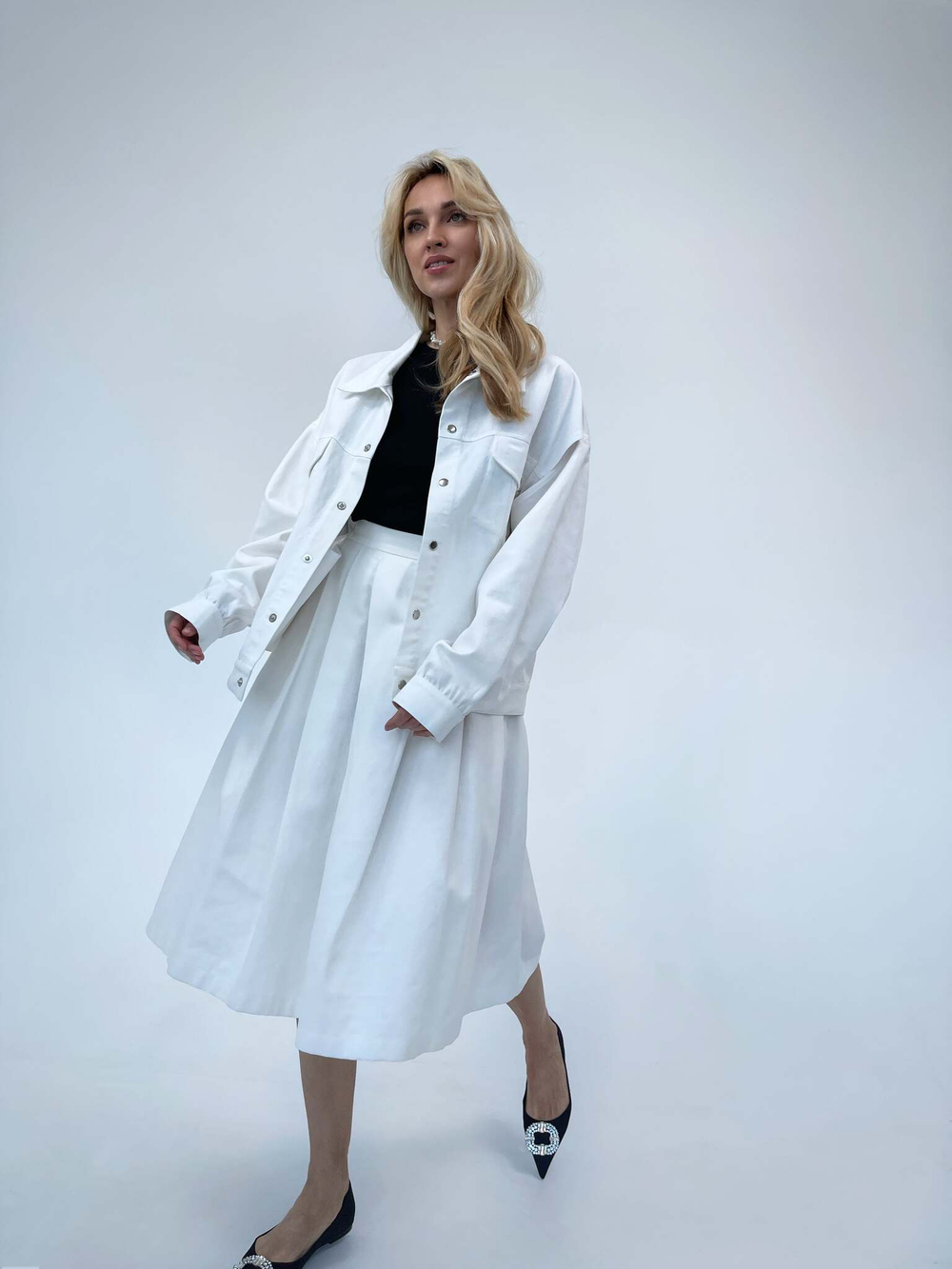 Джинсовая юбка молочная 6