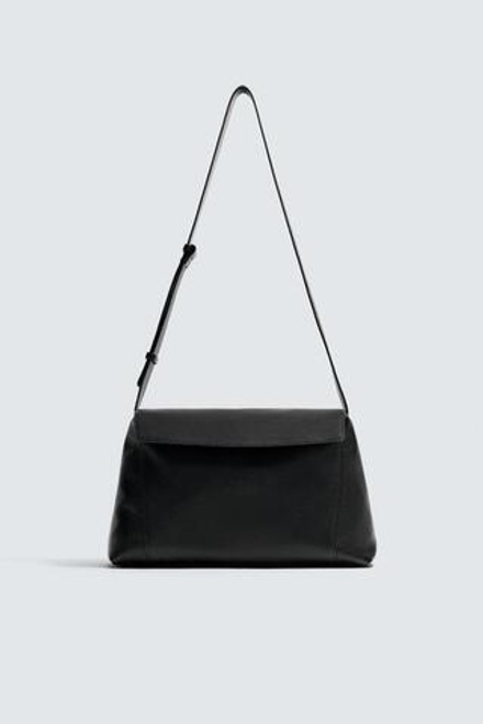 ZARA КОЖАНАЯ СУМКА С ПЛЕЧЕВЫМ РЕМНЕМ L, LIMITED EDITION, ЧЕРНЫЙ
