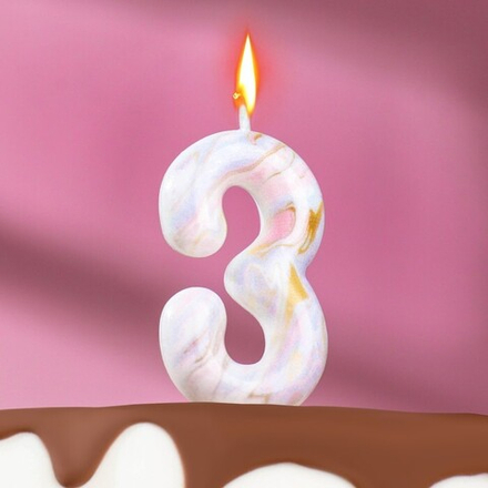 Свеча в торт "Белый мрамор", цифра "3"