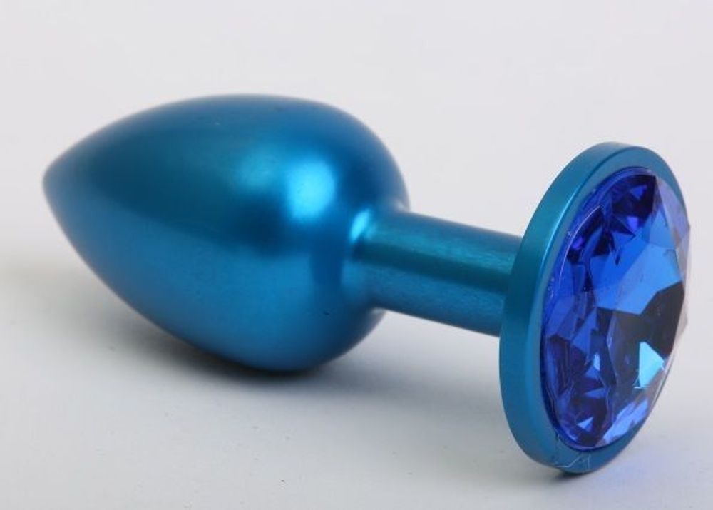Синяя анальная пробка с синим кристаллом - 8,2 см.