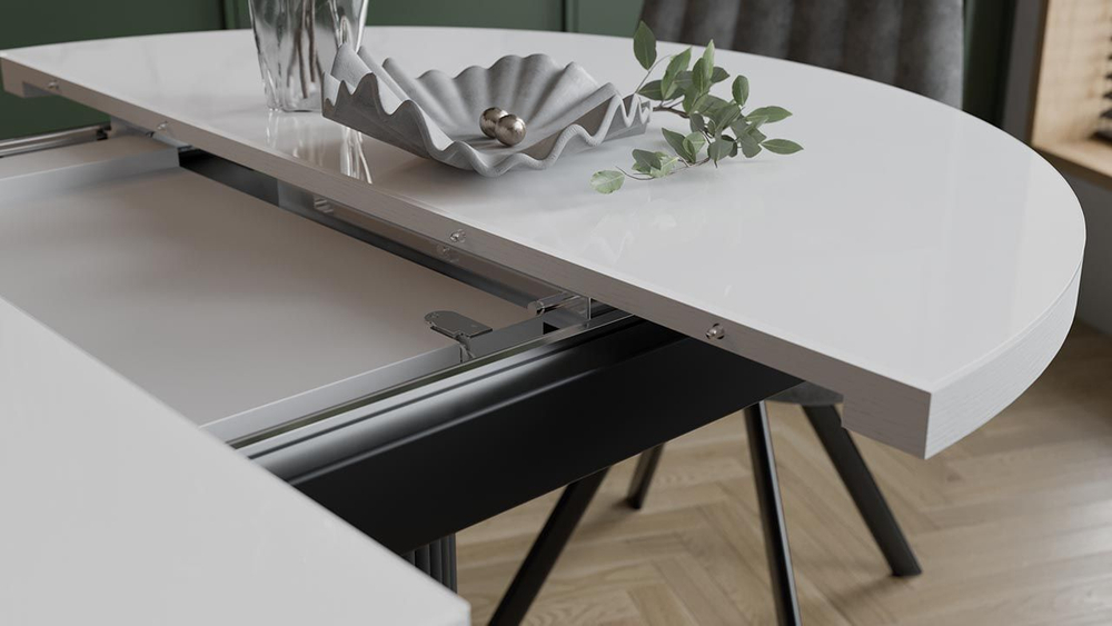 Стол кухонный обеденный раздвижной Черный муар/Керамика матовая белый мрамор 140(180)х85х76 см