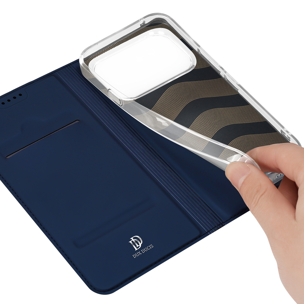 Чехол книжка из кожи синего цвета для Nothing Phone 4a Pro, серия Skin Pro Series от Dux Ducis
