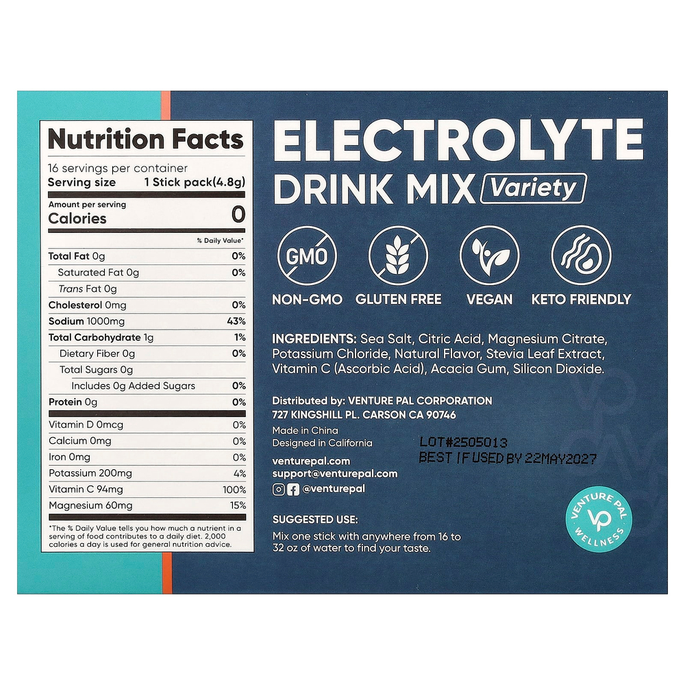 Venture Pal, смесь для приготовления электролитического напитка, ассорти, 16 стик-пакетов по 4,8 г (0,17 унции)