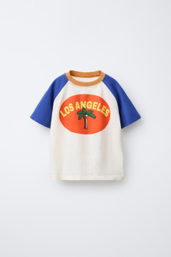 ZARA ФУТБОЛКА С РУКАВАМИ РЕГЛАН И ПРИНТОМ «ПАЛЬМА», ЯРКО-СИНИЙ