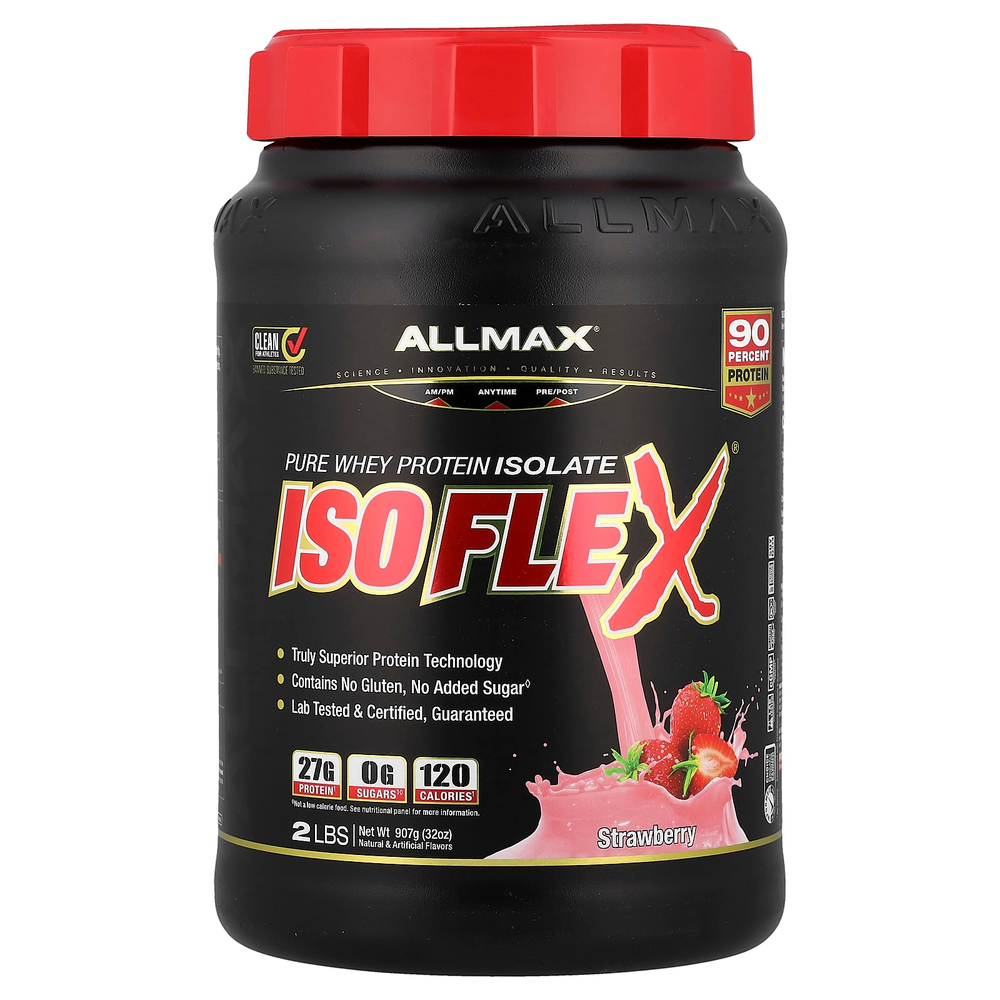 ALLMAX, Isoflex, чистый изолят сывороточного протеина, клубника, 907 г (2 фунта)
