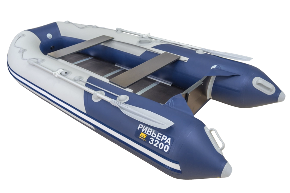 Лодка Ривьера 3200 СК компакт, 3200*1500*420 мм., цвет серый - синий