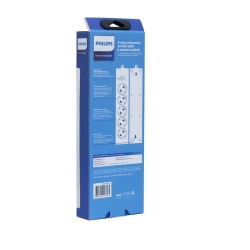 Сетевой фильтр удлинитель Philips CHP2155BB/51 с пятью стандартными розетками EU, с заземлением и защитой от перегрузок, 3 м, черный