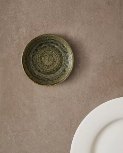 ZARA HOME ФАЯНСОВАЯ ТАРЕЛКА ДЛЯ ХЛЕБА С УЗОРОМ В ВИДЕ СПИРАЛИ, ЗЕЛЕНЫЙ