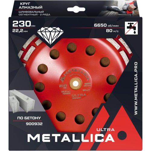 Чашка алмазная сегментная 2 ряда METALLICA Ultra 230x22,2 мм, по бетону   900932